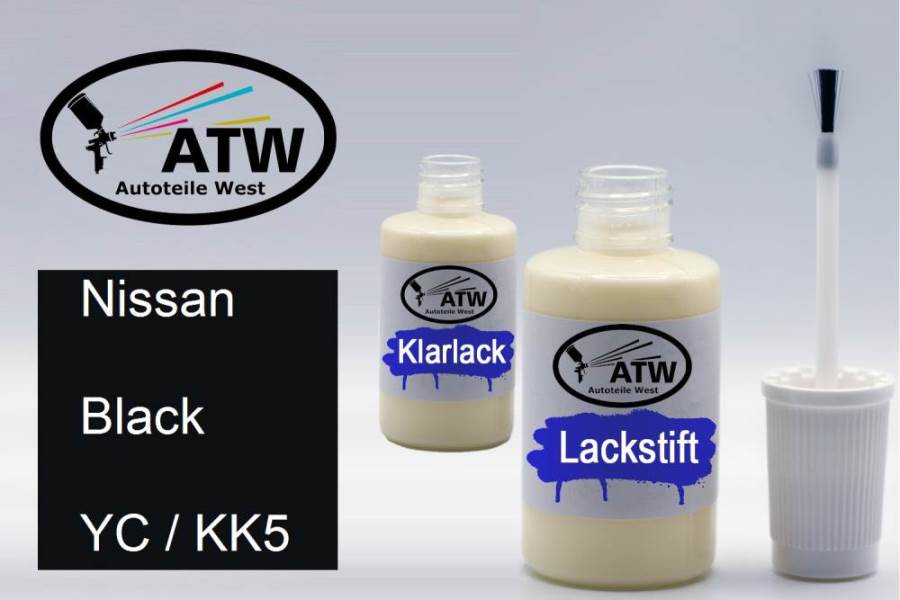 Nissan, Black, YC / KK5: 20ml Lackstift + 20ml Klarlack - Set, von ATW Autoteile West.